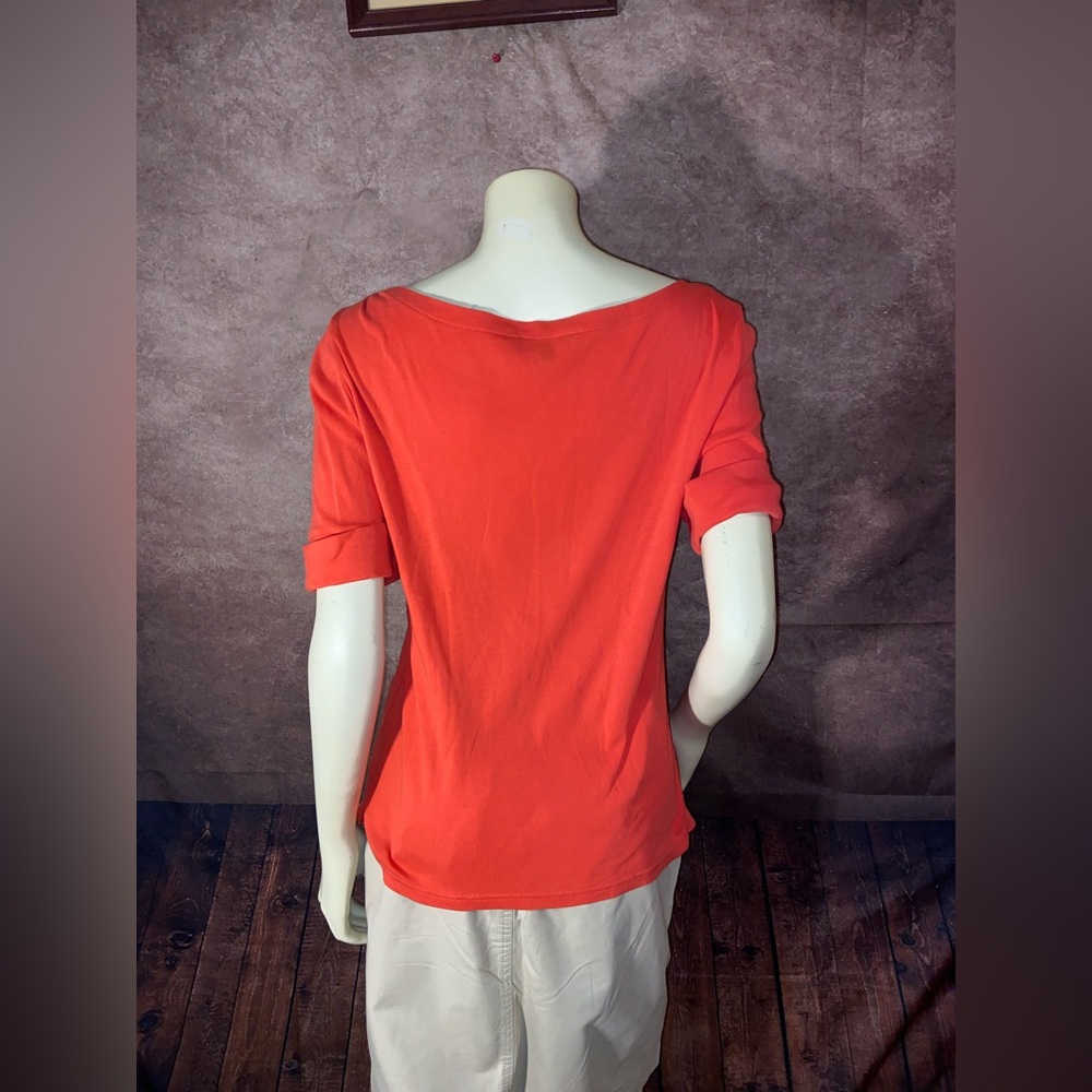 Lauren‎ Ralph Lauren Boat-Neck Stretch T-Shirt, Deco Coral, Size Large-EUC - Picture 4 of 7